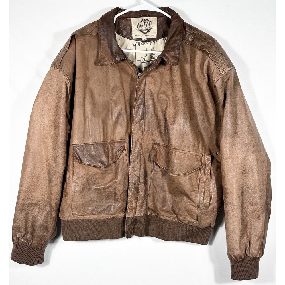 Vintage G-III Leather Jacket Men’s Medium Map Lining Bomber Aviator 90s Korea